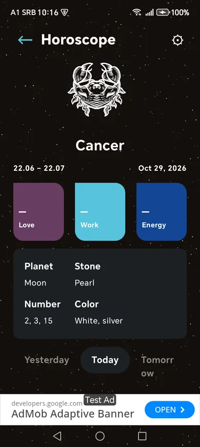 Snimak ekrana aplikacije Horoscope: Horoskop — Rak