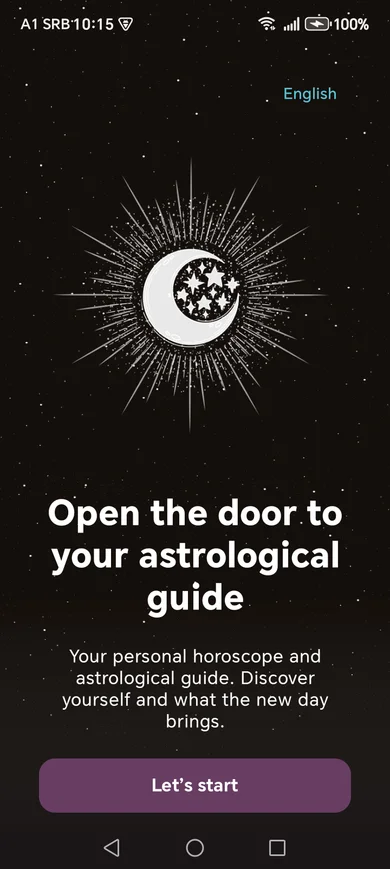 Snimak ekrana aplikacije Horoscope: Početni ekran